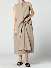 Round Neck Stitching Solid Color Sleeveless Loose Casual Dress